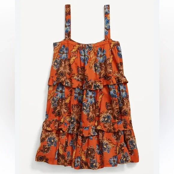 🆕 Old Navy Girl Orange Floral Ruffled Top Size M(8) - Picture 9 of 9